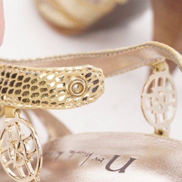 Nicole Miller Metallic Gold Sandal Heels, 7 - Picture 9 of 12